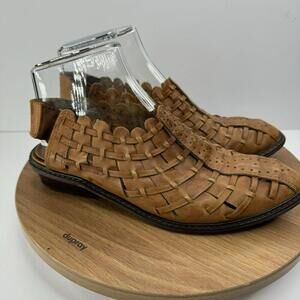 Annie Field Womens 8M Tan Leather Upper Woven Loafers With Elastic Back Vintage